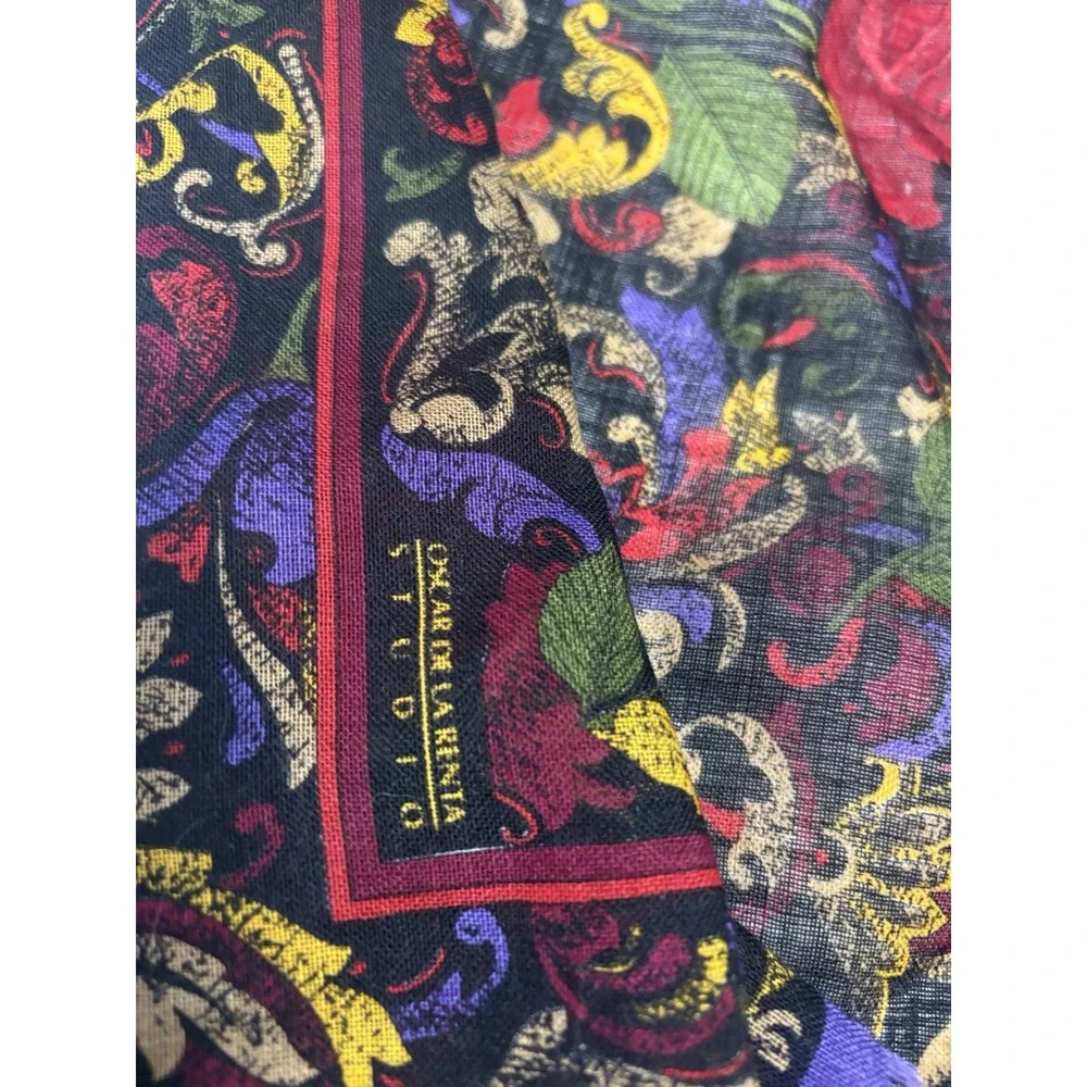 Vtg Oscar De La Renta Scarf Baroque Floral Print Roses Purple Red 29